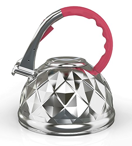 0703510556240 - STAINLESS STEEL WHISTLING TEA KETTLE (3.2 LITERS) WITH HEAT RESISTANT RED HANDLE
