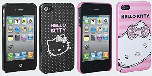 0703610482913 - IPHONE 4S CASE - HELLO KITTY RHINESTONE BLING FACE CASE COVER FOR APPLE IPHONE 4, IPHONE 4S - PACK OF 2 (BLACK DOTS AND PINK STRIPES)