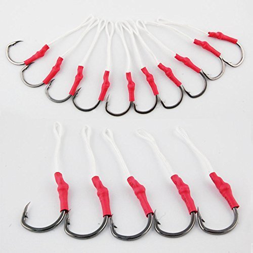 0703681009507 - EASY CATCH ® 20PCS/LOT SUPER STRONG ASSIST HOOKS STAINLESS STEEL JIGGING FISHING HOOKS WITH FISHING LINE(2/0--20PCS(RED))