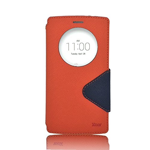 0703681213584 - ROAR- SUPER SLIM PU LEATHER/ DIARY WALLET VIEW CASE FOR LG G4 (ORANGE/NAVY)