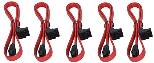 7038556946162 - 5 PACK RED MONOPRICE 18-INCH SATA III 6.0 GBPS CABLE WITH LOCKING LATCH AND 1 X 90-DEGREE PLUG