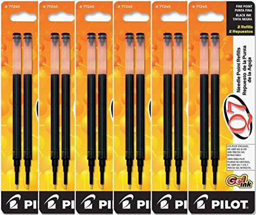 0704022645132 - VALUE PACK OF 6 - PILOT Q7 GEL INK REFILLS FOR RETRACTABLE NEEDLE POINT ROLLING BALL PEN, FINE POINT, BLACK