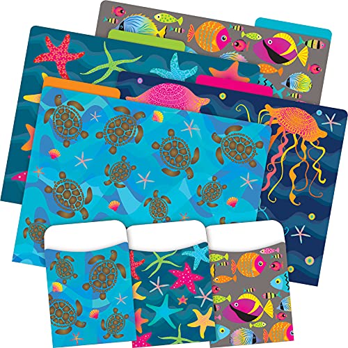 0704068040106 - BARKER CREEK DESIGNER FILE FOLDER AND LIBRARY POCKET SET, KAI OLA, 12 COLORFUL FILE FOLDERS AND 36 COORDINATING PEEL & STICK LIBRARY POCKETS, HOME, SCHOOL AND OFFICE SUPPLIES