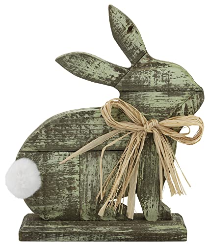 0704266058989 - BOSTON INTERNATIONAL EASTER WOODCUT TABLETOP DÉCOR, 10 X 12.5-INCHES, GREEN CLOVER BUNNY