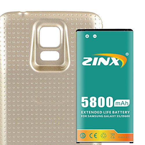 0704280384897 - ZINX SAMSUNG GALAXY S5 / SV (SM-G900) 5800MAH EXTENDED BATTERY AND BACK COVER (COMPATIBLE SAMSUNG GALAXY S5 S V SV, SM-G900) (CHAMPAGNE)