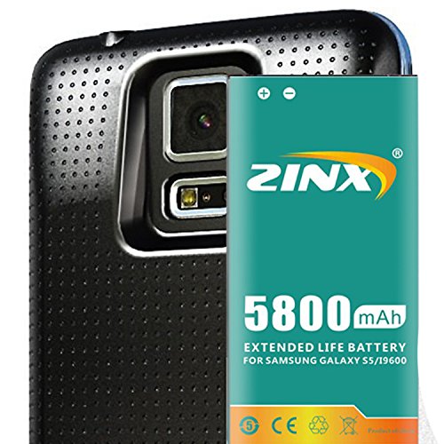 0704280384903 - ZINX SAMSUNG GALAXY S5 / SV (SM-G900) 5800MAH EXTENDED BATTERY AND BACK COVER (COMPATIBLE SAMSUNG GALAXY S5 S V SV, SM-G900) (BLACK)