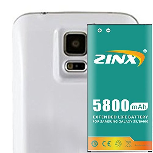 0704280384927 - ZINX SAMSUNG GALAXY S5 / SV (SM-G900) 5800MAH EXTENDED BATTERY AND BACK COVER (COMPATIBLE SAMSUNG GALAXY S5 S V SV, SM-G900) (WHITE)