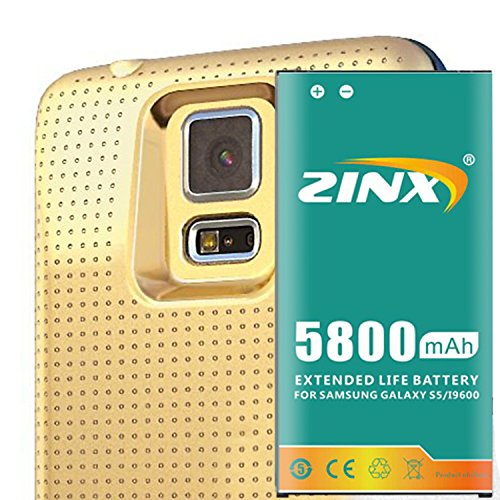 0704280384934 - ZINX SAMSUNG GALAXY S5 / SV (SM-G900) 5800MAH EXTENDED BATTERY AND BACK COVER (COMPATIBLE SAMSUNG GALAXY S5 S V SV, SM-G900) (GOLD)