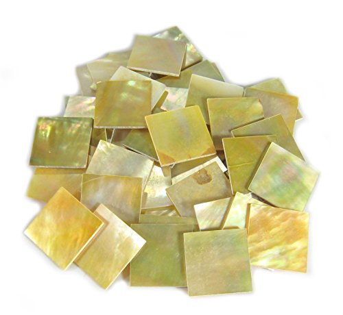0704280418479 - YUAN'S 150 PIECES 2CM(0.78'') SQUARE SEA YELLOW ABALONE SHELL. ONE SIDE POLISHED. FOR MOSAIC ART TILES, MUSICAL INSTRUMENT INLAY.