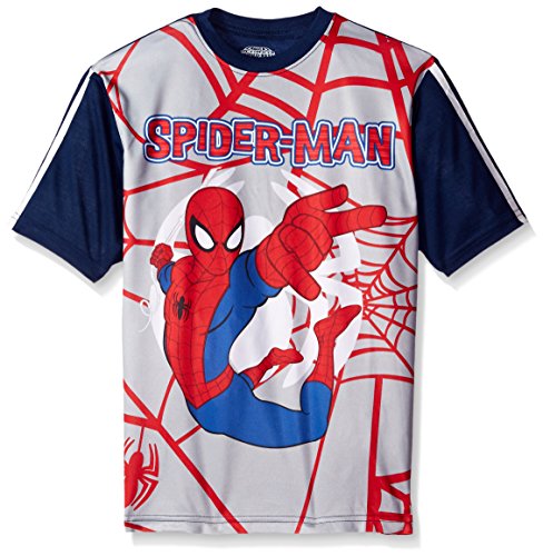 0704386752569 - C-LIFE GROUP BIG BOYS' SPIDERMAN FRONT SUBLIMATION STRIPED SLEEVES, GREY, 6/7