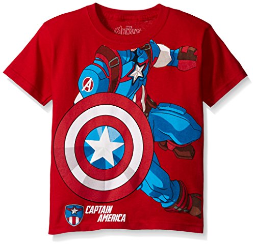 0704386769857 - MARVEL LITTLE BOYS AVENGERS ASSEMBLE CAPTAIN AMERICA COSTUME T-SHIRT WITH PUFF ICON, RED, 4