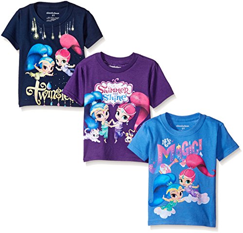 0704386776008 - SHIMMER AND SHINE TODDLER GIRLS' 3-PACK T-SHIRT SHIRTS, BLUE/PURPLE, 5T