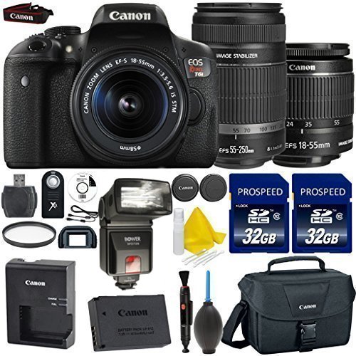 0704407729983 - CANON EOS REBEL T6I 24.2MP WIFI ENABLED DIGITAL SLR CAMERA + CANON EF-S 18-55MM IS STM + CANON EF-S 55-250MM IS STM + 2PC HIGH SPEED 32GB MEMORY CARDS + UV FILTER + DEDICATED TTL FLASH