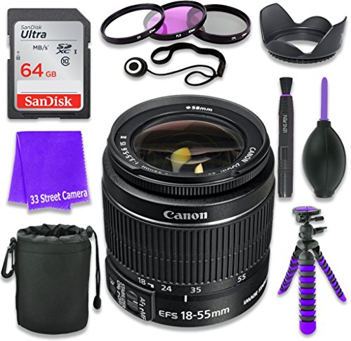 0704407745006 - CANON EF-S 18-55MM F/3.5-5.6 IS II LENS (WHITE BOX, BULK PACKAGING) FOR CANON DSLR CAMERAS & SANDISK 64GB CLASS 10 MEMORY CARD + COMPLETE ACCESSORY KIT (11 ITEMS)