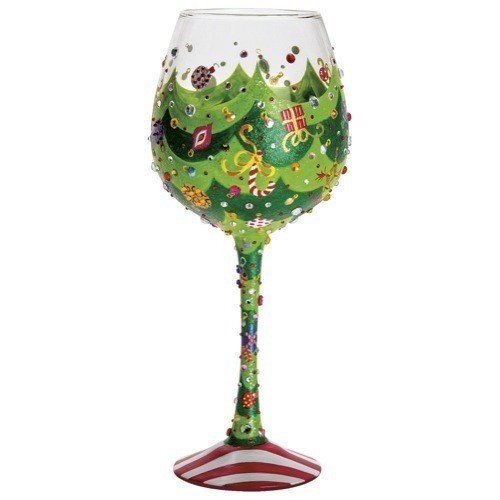 0704519069373 - LOLITA CHRISTMAS WINE GLASS - TIPSY CHRISTMAS HAND PAINTED SUPER-BLING GLASS