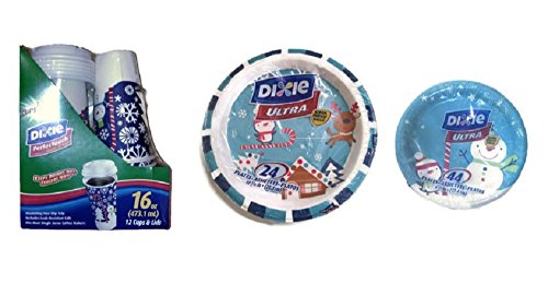 0704550961612 - DIXIE HOLIDAY SNOWMAN PAPER DINNERWARE SET: 24-PACK DIXIE ULTRA DINNER PLATES + 44-PACK DIXIE ULTRA DESSERT PLATES + 12-PACK OF DIXIE PERFECTOUCH 16 OZ COFFEE CUPS & LIDS