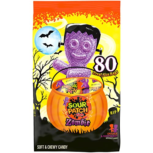 0070462009804 - SOUR PATCH KIDS ZOMBIE ORANGE & PURPLE HALLOWEEN CANDY, 80 TRICK OR TREAT SNACK PACKS