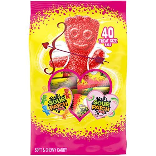 0070462010633 - SOUR PATCH KIDS ORIGINAL & WATERMELON VALENTINE CANDY VARIETY PACK, (40 SNACK PACKS) (1 BAG)