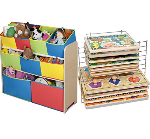 0704725760682 - COMBO OF CUTE FUN AND EXCITING MULTI-COLOR DELUXE STORAGE TOY BOX CONTAINERS CHEST ORGANIZER BINS AND WIRE PUZZLE RACK FOR KIDS PET TOYS, CARS, BOOKS, MAGAZINES AND ACCESSORIES - CHILDREN HOME BOX UNITS SOLUTIONS