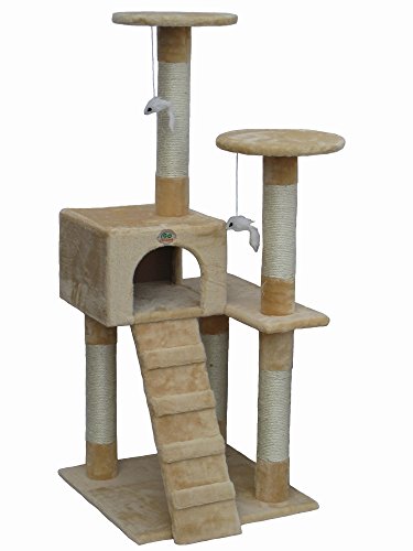 0704725764727 - 52 CAT TREE IN BEIGE - PREMIUM CAT TREE FOR LARGE CATS AND KITTENS, CAT FURNITURE BUNDLES WITH SCRATCHING POST, CAT CONDO AND CAT TOYS, CHEAP CAT TREES AND CONDOS
