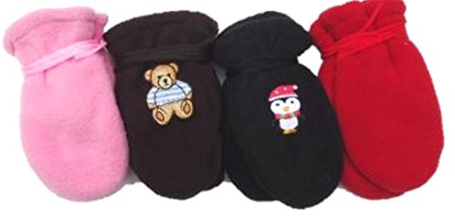0704725963182 - FOUR PAIRS ONE SIZE MONGOLIAN FLEECE VERY WARM MITTENS FOR AGES 0-6 MONTHS