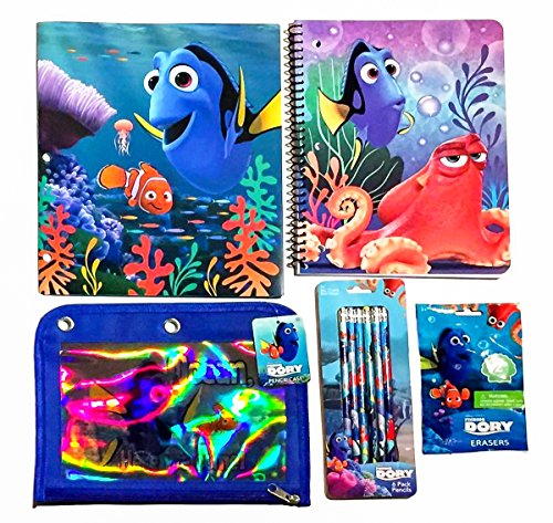 0704725983432 - FINDING DORY BACK TO SCHOOL POLY 3 RING FOLDER 1 SUBJECT NOTEBOOK PENCIL CASE ERASERS AND PENCILS BUNDLE