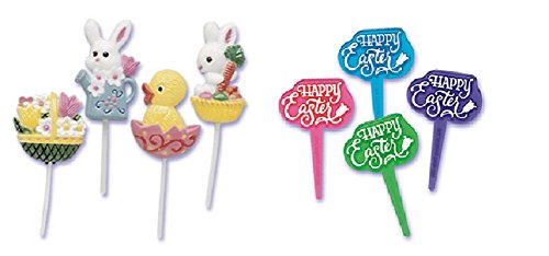 0705087132063 - HAPPY EASTER, BUNNY AND CHICK CUPCAKE TOPPER PICKS- SET OF 8