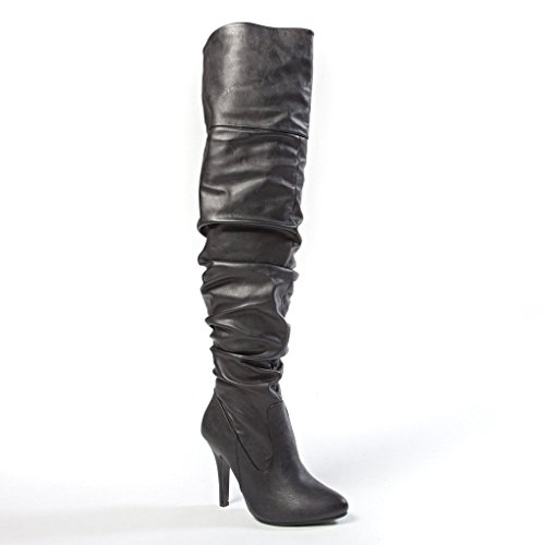 0705184543571 - FOREVER LINK FOCUS-33 WOMEN'S FASHION STYLISH PULL ON OVER KNEE HIGH SEXY BOOTS,7 B(M) US,BLACK PU
