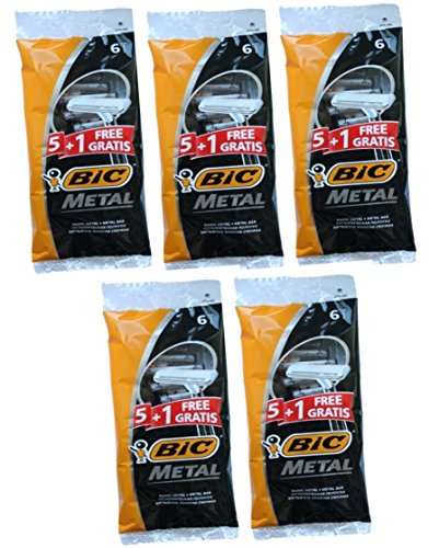 0705259334882 - 30 BIC METAL MENS DISPOSABLE RAZORS SINGLE-BLADE SHAVER 5+1 6-COUNT (5 PACK OF 6