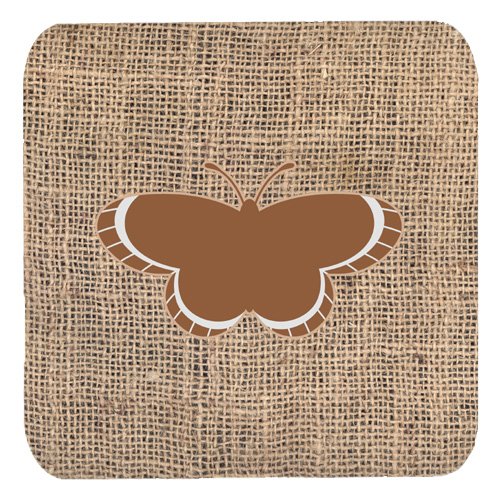 0705332170536 - CAROLINE'S TREASURES BB1039-BL-BN-FC BUTTERFLY BURLAP AND BROWN FOAM COASTERS (SET OF 4), 3.5 H X 3.5 W, MULTICOLOR