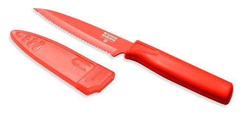 0705475281021 - KUHN RIKON 4-INCH NONSTICK COLORI SERRATED PARING KNIFE, RED
