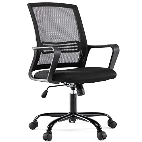 0705690474581 - AFO HOME OFFICE COMPUTER DESK CHAIRS MID BACK, ROLLING SWIVEL WITH LUMBAR SUPPORT AND ARMRESTS, BLACK