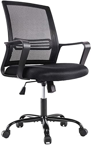 0705690474659 - AFO ERGONOMIC HOME OFFICE DESK CHAIR WITH COMFORTABLE LUMBAR SUPPORT, MID BACK, PADDED SEAT AND ARMREST, ROCKING MODE 360 DEGREE SWIVEL ROLLING, BREATHABLE MESH, ADJUSTABLE HEIGHT, BLACK