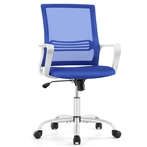 0705690475007 - ERGONOMIC HOME OFFICE CHAIR – ADJUSTABLE DESK CHAIR WITH LUMBAR SUPPORT AND ARMREST, MID BACK MESH TASK CHAIR WITH PADDED SEAT, TILT FUNCTION, SWIVEL ROLLING FOR OFFICE, EXECUTIVE, STUDY