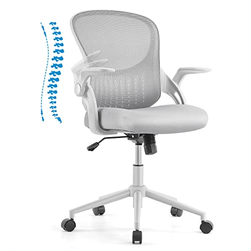 0705690493827 - HOME OFFICE DESK CHAIR – ERGONOMIC OFFICE CHAIR WITH LUMBAR SUPPORT AND FLIP-UP ARMREST, HEIGHT ADJUSTABLE MESH COMPUTER CHAIR, SWIVEL TASK CHAIR, SUITABLE FOR OFFICE, STUDY, CONFERENCE ROOM, GREY