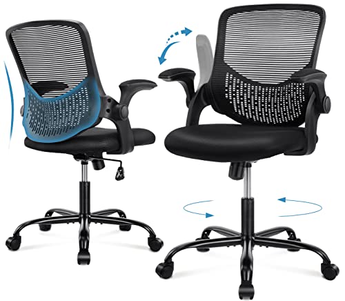 0705690536500 - OFFICE CHAIR, ERGONOMIC OFFICE CHAIR COMPUTER CHAIR MESH HOME OFFICE DESK CHAIRS WITH FLIP-UP ARMRESTS, ROLLING SWIVEL CHAIR WITH LUMBAR SUPPORT HEIGHT ADJUSTABLE, BLACK