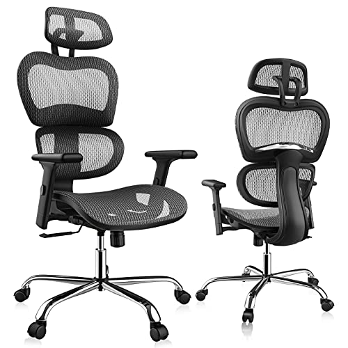 0705690536920 - ERGONOMIC OFFICE CHAIR, HIGH BACK HOME OFFICE DESK CHAIRS WITH ADJUSTABLE HEADREST/ARMRESTS, MESH COMPUTER CHAIR WITH LUMBAR SUPPORT AND TILT FUNCTION, BLACK