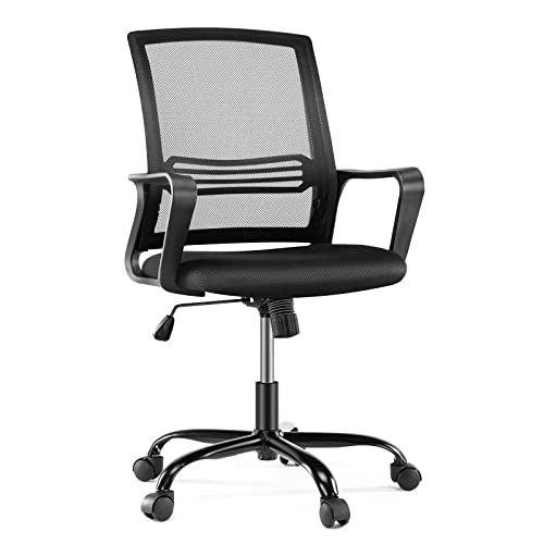 0705690864191 - AFO HOME OFFICE DESK ERGONOMIC COMPUTER CHAIR WITH LUMBAR SUPPORT AND ARMREST,MID BACK BREATHABLE MESH BACKREST, TILT FUNCTION, SWIVEL ROLLING FOR MEETING, EXECUTIVE, STUDY, BLACK