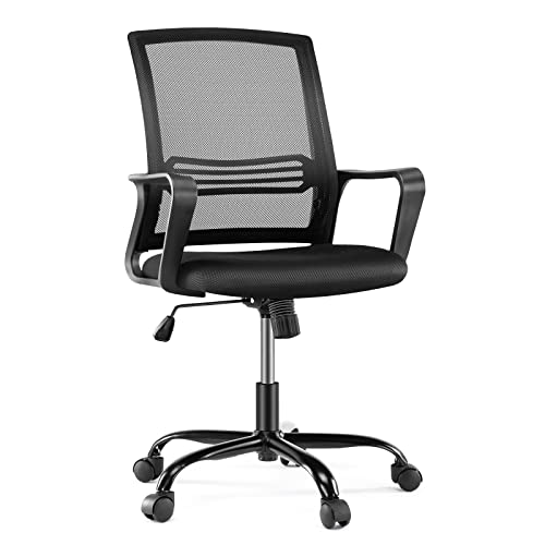 0705690864344 - JHK ERGONOMIC BLACK, HOME OFFICE DESK LUMBAR SUPPORT ARMRESTS, MID BACK MESH COMPUTER ROLLING SWIVEL CHAIR WITH WHEELS FOR ADULTS
