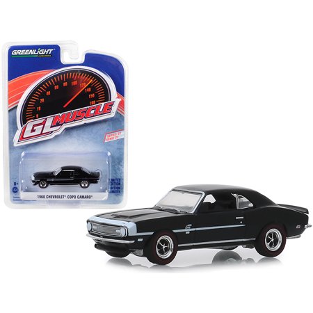 0705833683252 - 1968 CHEVROLET COPO CAMARO TUXEDO BLACK WITH WHITE STRIPES ”GREENLIGHT MUSCLE” SERIES 22 1/64 DIECAST CAR BY GREENLIGHT