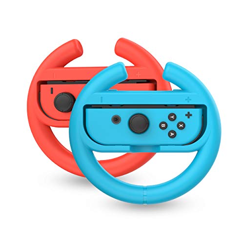 0705954049272 - TALKWORKS STEERING WHEEL CONTROLLER FOR NINTENDO SWITCH (2 PACK) - RACING GAMES ACCESSORIES JOY CON CONTROLLER GRIP FOR MARIO KART, BLUE/RED COMBO - NINTENDO SWITCH