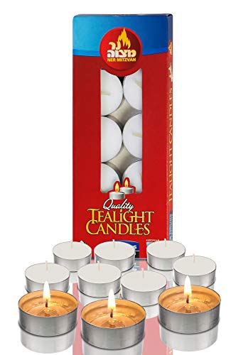 0706132280586 - NER MITZVAH TEA LIGHT CANDLES - 10 PACK - WHITE UNSCENTED TRAVEL, CENTERPIECE, DECORATIVE CANDLE - 4.5 HOUR BURN TIME - PRESSED WAX
