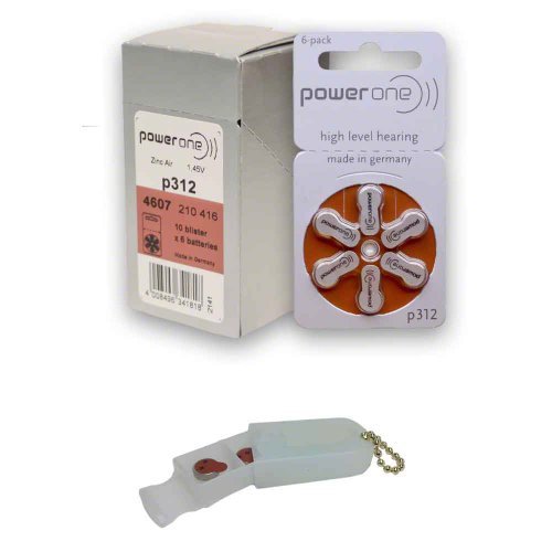 0706148501712 - POWERONE HEARING AID BATTERIES SIZE 312, PR41 (60 BATTERIES) + 2 CELL BATTERY KEYCHAIN KIT