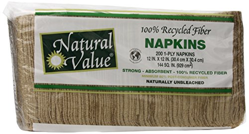 0706173003021 - NATURAL VALUE 100% RECYCLED FIBER 1 PLY NAPKINS, 200 COUNT