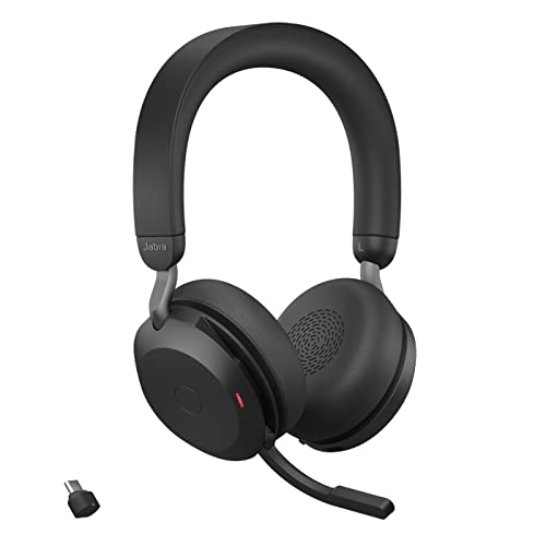 0706487021476 - JABRA EVOLVE2 75 WIRELESS PC HEADSET WITH 8-MICROPHONE TECHNOLOGY - DUAL FOAM STEREO HEADPHONES WITH ADVANCED ACTIVE NOISE CANCELLATION, USB-C BLUETOOTH ADAPTER AND MS TEAMS-COMPATIBILITY - BLACK