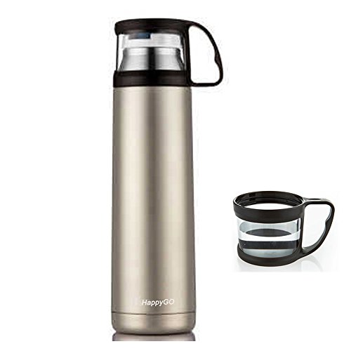 0706551073998 - STAINLESS STEEL THERMOS HAPPYGO 500ML 16OUNCE WATER BOTTLE WITH A HANDLE VACUUM CUP FOR HOT AND COLD DRINKS COFFEE THERMAL MUG