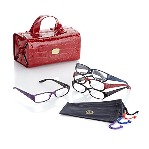 0706581545526 - JOY CROCO SHADES READERS SET WITH BETTER BEAUTY CASE RED +1.0X