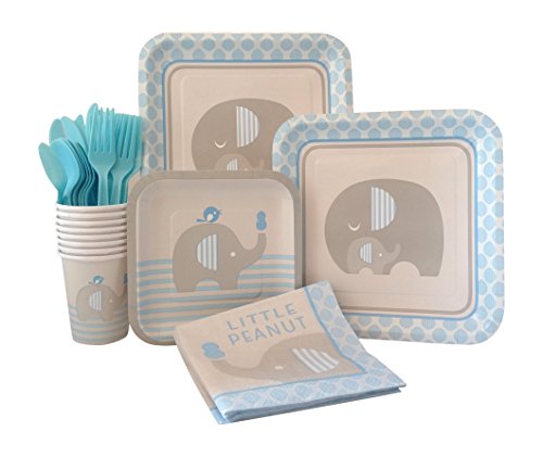 0706581976382 - BLUE ELEPHANT BOY BABY SHOWER SUPPLY PACK! BUNDLE INCLUDES PAPER PLATES, NAPKINS, CUPS & SILVERWARE FOR 8 GUESTS