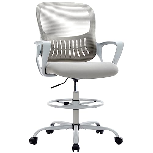 0706859198805 - DRAFTING CHAIR TALL OFFICE CHAIR STANDING DESK CHAIR COUNTER HEIGHT OFFICE CHAIRS WITH FIXED ARMRESTS AND ADJUSTABLE FOOT-RING, HIGH-DENSITY SPONGE THICKER SEAT, FOR BAR HEIGHT DESK