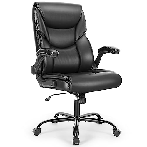 0706859201420 - EXECUTIVE OFFICE CHAIR - ERGONOMIC DESK CHAIR BIG AND TALL COMPUTER CHAIRS PU LEATHER HOME CHAIR HIGH BACK FLIP-UP ARMRESTS WITH LUMBAR SUPPORT